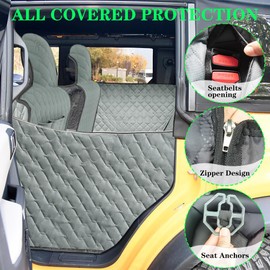 nuoozy Dog Car Seat Cover for Back Seat Compatible with Ford Bronco 2021 2022 2023 2024 Detachable Washable Car Dog Hammock Pet Backseat Travel Cushion (Black Green)