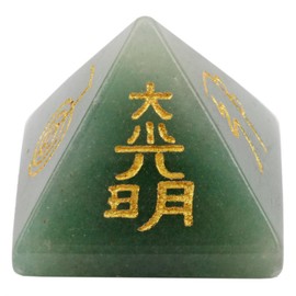 Shanxing Green Aventurine Crystal Pyramid,Healing Stone Engraved Reiki Symbols Decoration Figurine