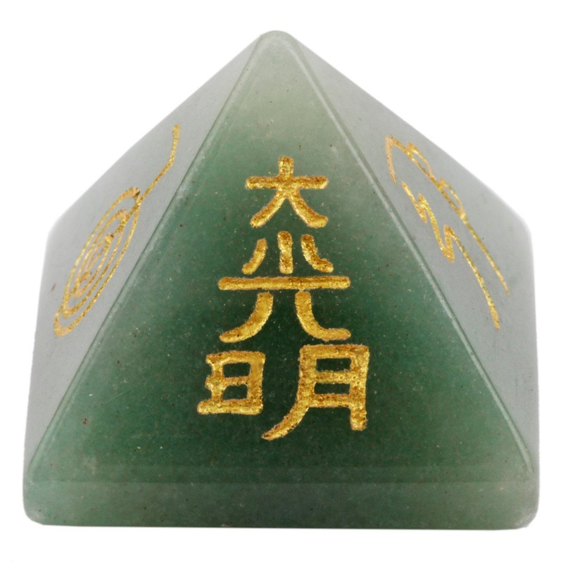 Shanxing Green Aventurine Crystal Pyramid,Healing Stone Engraved Reiki Symbols Decoration