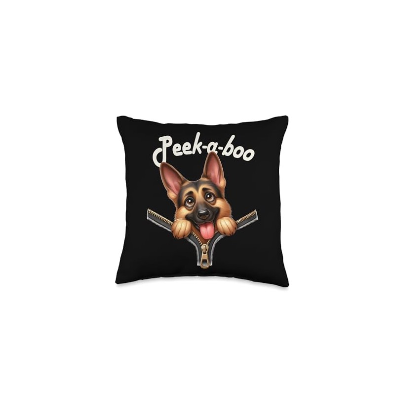 Funny - Peek-a-boo - German Shepherd Throw Pillow