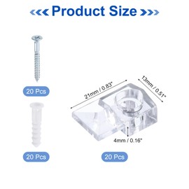 uxcell 20Pcs Glass Retainer Clips, Plastic Cabinet Door Panel Clip Mirror Holder Clips with Screws for 4-5mm(0.16"-0.2") Glass, Transparent