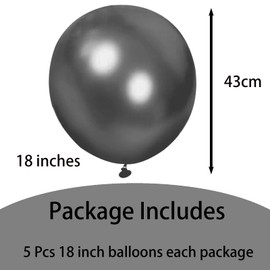 Balloons Metallic Black Large 45 cm for Party Shiny Pack of 5 Giant Metallic Chrome Latex Balloons XXL Round Helium Balloons for Birthday, Wedding, Baby Shower Christmas Decor