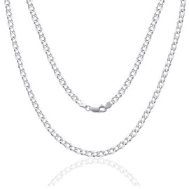 SILBERTALE 925 Sterling Silver Chain Necklaces for Women Mens Thin Curb Chain Necklace Width 2/3/4mm Super-flat Real Silver Chain With Gift Box