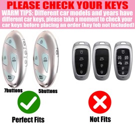 YIKECASE Key Fob Cover with Diamond Keychain Car Key Holder Case Compatible with Hyundai loniq 6 Grandeur GN7 KONA 2023 2024 Smart Remote Key Protector, 5/7 Buttons (Black-Heart)