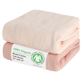 Baby Organic Fitted Crib Sheets 2 Pack 100% Organic Cotton Muslin 52x28 Inches, Ultra Breathable and Soft Sheet Fits All Standard Crib Mattress Sheet Neutral Toddler Bedding for Baby Boys Girls