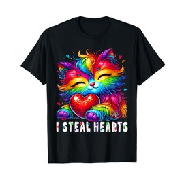 Rainbow Heart Cat, Cute Valentine's Day for kids Boys Girls T-Shirt