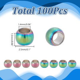 arricraft 100 Pcs Rainbow Color Stainless Steel Crimp Beads, 2.5x1.5mm Rondelle Beads Cord End Caps Tubes Ends Beads Mini Stopper Beads for Jewelry Necklace Earrings Making