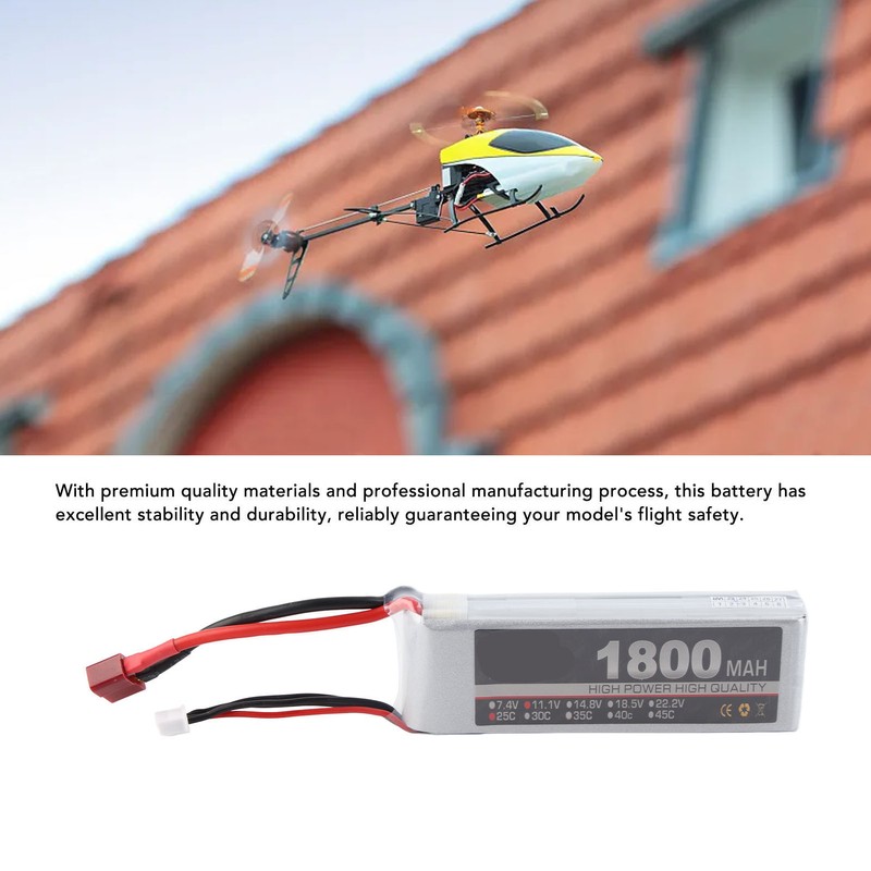 LiPo Battery Pack 11.1V 3S 1800mAh 25C Rechargeable LiPo Battery