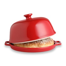 Sweejar Ceramic Bread Oven with Lid, Large Sourdough Bread Baking Pan with Handle, 5QT Porcelain Round Bread Cloche For Baking, Cooking, Roasting (Red)