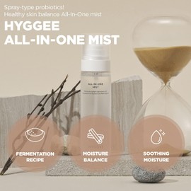 KSBC HYGGEE All in One Mist - Hydrating & Soothing Face Essence Spray for All Skin Types - Probiotics & Birch Sap Extract - Oil Control Gas Free Mist - Skin Irritation Free, 3.38 fl.oz.