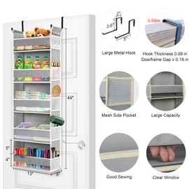 roomtalk Over The Door Hanging Organizer 5-Shelves and 10 Side Pockets, Over The Door Storage for Bathroom and Bedroom, Back of Door Organizers for Baby Accessories and Children's Toys, Grey