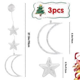 Forhome Pack of 3 Moon Warm Light Strine, Star Moon LED Light Strine, Atmosphere Light Pendant with Suction Cup Hook, Suitable for Window Decoration Scene Layout during Christmas and Eid al Fitr