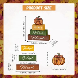 Smile Thanksgiving Fall Decor Indoor Wooden Block Signs, Pumpkin Decor Thankful Grateful Blessed for Rustic Farmhouse Home,Thanksgiving Table Tiered Tray Kitchen Harvest Decorations