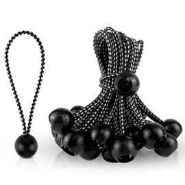 HLOGREE 30 Pack -6 inch Black Bungees Balls Cord,Tent Bungee, Ball Stretch Cord, Tie Down Elastic Strap,Bungee with Ball End,Tarp Bungee Cords,Rope with Ball Ties