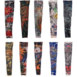 10pc Fake Temporary Tattoo Sleeves Body Art Arm Stockings Accessories by Kare&Kind - Designs Tribal, Dragon, Skull, and Etc.