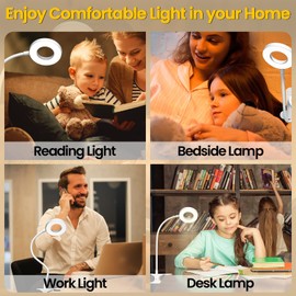 Bonlux LED Clip Light USB Bedside Clamp Lamp Flexible Dimmable, Clip on Reading Light, 10 Brightness Levels +3 Color Temperatures, Eye-Care Desk Lamp for Reading in Bed for Children & Adults (White)
