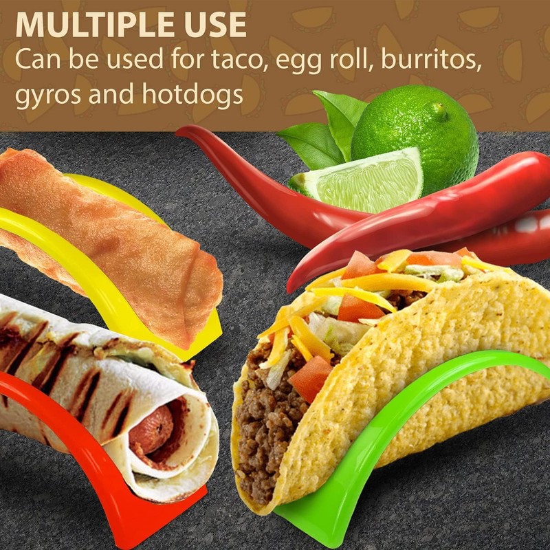 Taco Stand with Bag, 12 Pieces, Colorful Plastic Taco Table