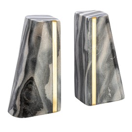 Modern Marble Bookends with Brass Detail, Set of 2, Grey