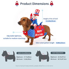 250 Anniversary Dog 4th of July Outfit Funny Patriotic Independence Day Dog Costume Uncle Sam Memorial Day Tall Hat Pet for Medium Parties Dachshund Dogs Clothes Accessories(M)
