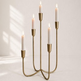 Gold 5 Arm Candelabra Candle Holder, Metal Taper Candle Stand