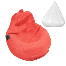 KOCKABC Bean Bag Chair Cover with Inner Liner (No Filler), 39" x 47" Stuffed Animal Storage Bean Bag Chair Cover, Upgrade Easy Cleaning Cotton Linen Bean Bag Cover Only (Orange, X-Large)