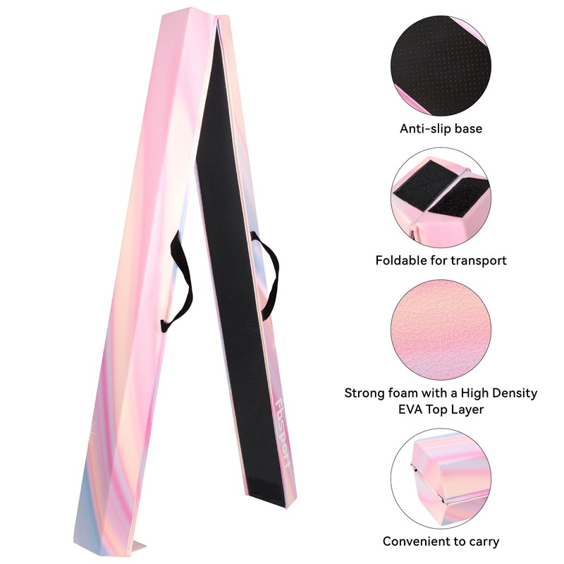 FBSPORT 8ft Balance Beam: Folding Floor Gymnastics Equipment PU Leather