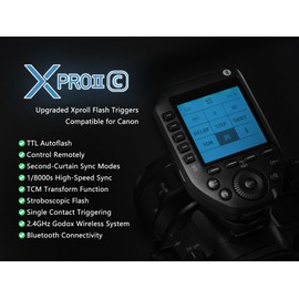 Godox XProII-C TTL Wireless Flash Trigger Compatible for Canon, 1/8000s HSS 2.4G Wireless Flash Transmitter, TTL-Convert-Manual, Extra Large LCD Screen, Bluetooth Connection, New Hotshoe Locking