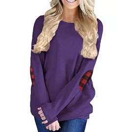 Unidear Women Solid Elbow Patch Sleeve T Shirts Cute Girl O Neck Tees Tops Dark Purple M
