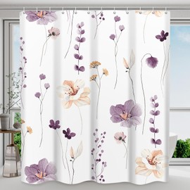 WITHLOC Shower Curtain Watercolor Flower Shower Curtain Sets - Spring Plum Floral Plant Shower Curtains for Bathroom, Washable Modern Farmhouse Decor，72 x 84
