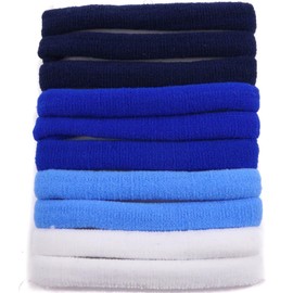 Mytoptrendz® 10 pcs Large Thick Stretchy Soft Hair Bobbles Girls Ponytail Holders Hair Elastics Super Soft Fabric Hair Ties Endless Snag Free Ponies for Girls Women Thick Hair(Blue Mix)