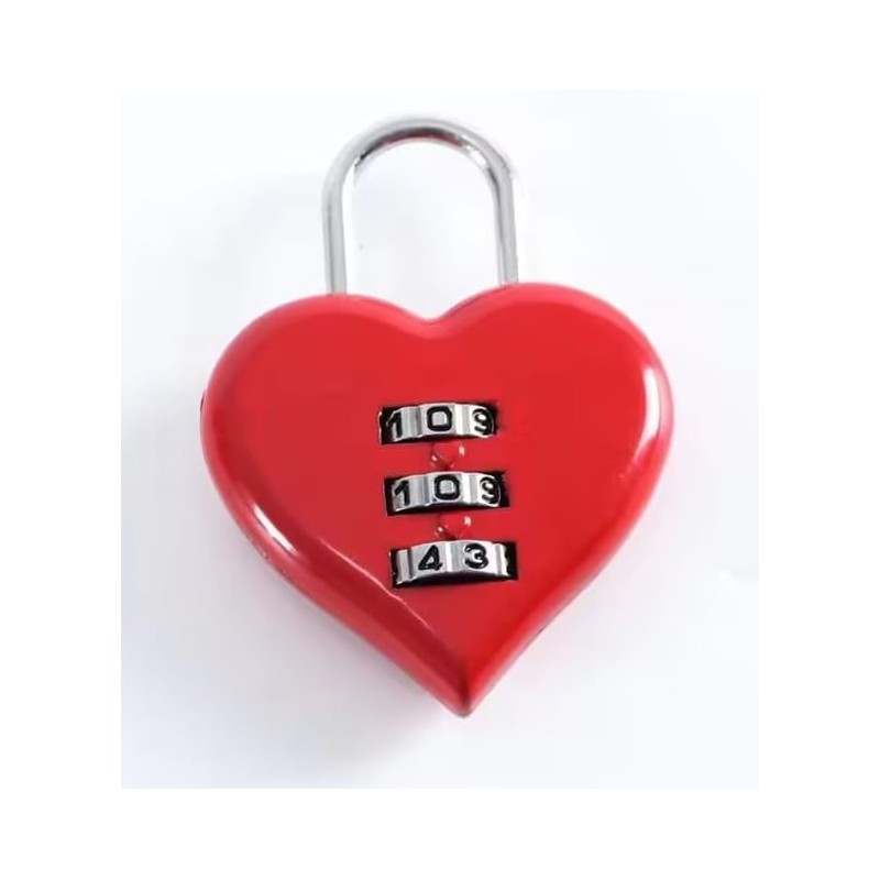 Combination Lock, Heart Shape 3 Digital Password Padlock, Mini Outdoor