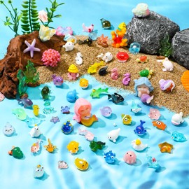 Qunclay 72 Pcs Ocean Mini Figurines Resin Axolotl Miniature Animals Figurine Tiny Resin Trinkets Marine Aquarium Ornaments Dollhouse Decorations for DIY Fish Tank Potted Garden Accessory (Novel)
