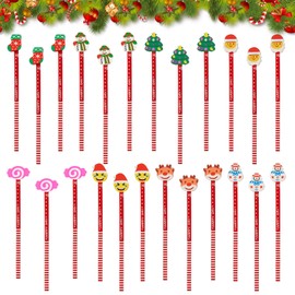 KIKVTER Christmas Pencils, Pack of 16 Children's Pencil with Eraser, Christmas, Wooden Christmas HB Pencil Set, Christmas Pencils for Children Party Favour (Random Style)