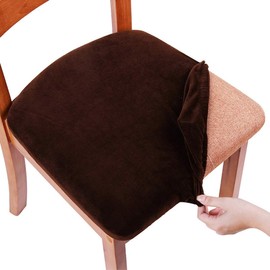 smiry Stretch Chair Seat Covers for Dining Room, Velvet Dining Chair Seat Protectors Chair Slipcovers, Set of 1, Coffee