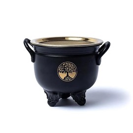 LivuX Tree of Life Incense Cauldron with Strainer - Iron Incense Burner - Diameter 9.5 cm - Sturdy Ritual Kettle - Ideal for Incense Charcoal, Resin & Herbs - Magic Accessory for Rituals & Ceremonies