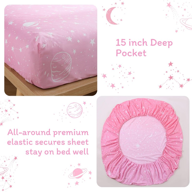 JSD Gradient Pink Moon Stars Kids Sheet Set Twin Size,