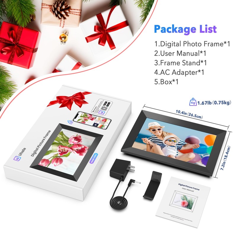 Uhale 10.1" Digital Picture Frame with 32GB Storage Support SD