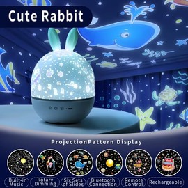 Star Projector for Kids - 15 HD Films Rotating LED Night Light with White Noise & Bluetooth Music, Remote Control Timer, Baby Nursery Decor Gift (BPA-Free, 8 Soothing Sounds)​