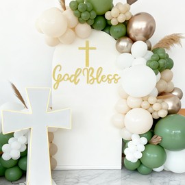 MASTRON God Bless Cross Sign for Backdrop - Glitter Gold Felt Cross God Bless Baptism Party Backdrop for Boys Girls Baby Shower First Communion Confirmation Bautizo Decorations