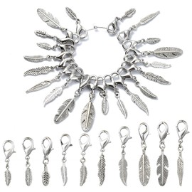 Stiesy 20Pcs 10 Styles Tibetan Silver Wing Charms with Clasps Antique Feather Pendant Charm Vintage Angel Wings Charms Hanging Ornaments for Jewellry Making Crafts Keychain Decor
