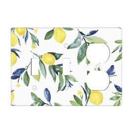 Yellow Lemon Combination Wall Plate 2 Toggle 1 Duplex Outlet Covers Switch Plate 3 Gang Decorative Light Switch Cover, 4.5 x 6.38 Inch