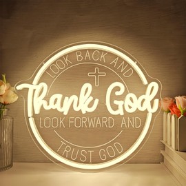hhuohuona Thank God Neon Signs for Wall Decor Dimmable Christian Neon Sign Jesus cross Led Sign Faith Neon Lights Inspirational Gift for Prayer Room Church Office Decor