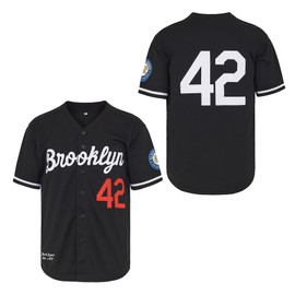 Men's Black Legend Baseball Jersey #42 Vintage Embroidered Retro Hip Hop Jersey Stitched (US, Alpha, Large, Regular, Regular, Black)