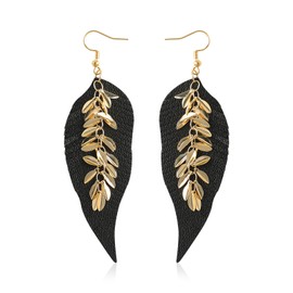 KINIVA Leather Leaf Dangle Earrings for Women Trendy, Lightweight Feather Earrings Drop for Her, Gifts for Women(243 Black)