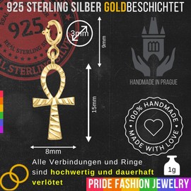 Ankh Kette Anhänger Silber Schmuck mit Halsband, Handgefertigter Ägyptisches Ankh Kreuz Charm Schmuck Silber 925 als Ägyptische Kette Schutzamulett Geschenk, PRIDE Fashion (Silber Vergoldet, Anch)