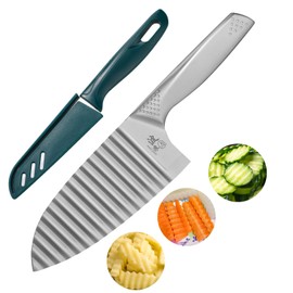 Crinkle Cutter for Veggies and Waffle Fry: Kitchen Stainless Steel Knife for Potato, Pickle, Carrot, Paring Knife