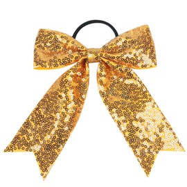 Xansema Large Cheer Bows Sequin Cheer Hair Bow for Girls, Glitter Cheer Bows Ponytail Cheerleading Ribbon Holder Hair Band for Women Teen Girls (Yellow)