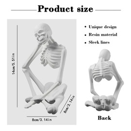 Loyzcy Thinker Statue Decor, Resin Sculptures Whimsical Home Decor, White Skeleton Skull Abstract Aesthetic, Collectible Figurines for Table Office Shelf Decor