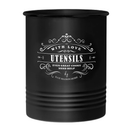 Baie Maison Large Countertop Utensil Holder - Farmhouse Kitchen Tools Storage Organizer - Black Cooking Utensil Caddy Jar Spatula Holder