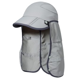 GADIEMKENSD Fishing Hat for Womens Men Foldable Sun Beach Hats with UPF Wide Brim Ponytail-Hole Removable Neck Flap Lightweight Quick Dry for Fishing Hiking Camping Outdoor Light Gray